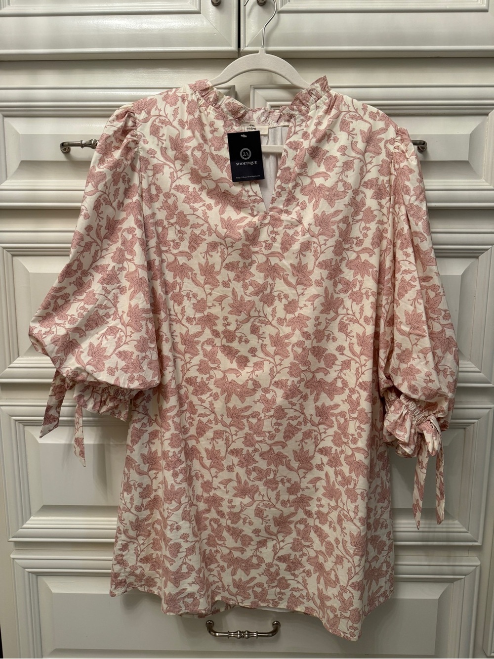 entro Blush Pink Floral Long-Sleeve Puff Dress